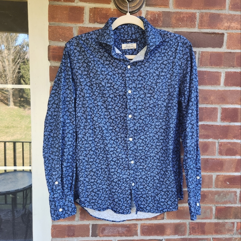 Ships Blue Floral Cotton Mens Medium Button Down Shirt Japanese Fashion Brand